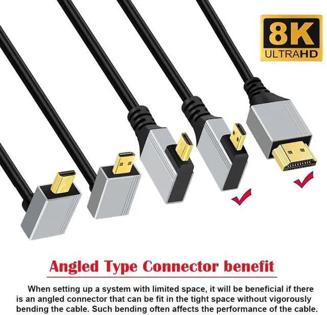 Alt view image 7 of 7 - HDMI 2.1 Cable,HDMI Male to Micro HDMI Male 90 Degree Left Angled 8K@60Hz 4K@120Hz 48Gbps Ultra High-Speed Gold-Plated Cable 1.64FT/0.5M for TV, Monitor, Computer