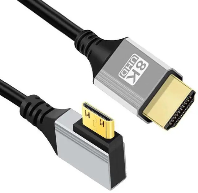 Main image of HDMI 2.1 Cable,HDMI Male to Mini HDMI Male 90 Degree Right Angled 8K@60Hz 4K@120Hz 48Gbps Ultra High-Speed Gold-Plated Cable 1.64FT/0.5M for TV, Monitor, Computer