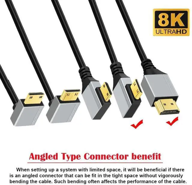 Alt view image 7 of 7 - HDMI 2.1 Cable,HDMI Male to Mini HDMI Male 90 Degree Right Angled 8K@60Hz 4K@120Hz 48Gbps Ultra High-Speed Gold-Plated Cable 1.64FT/0.5M for TV, Monitor, Computer