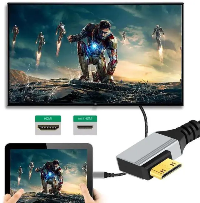 Alt view image 6 of 7 - HDMI 2.1 Cable,HDMI Male to Mini HDMI Male 90 Degree Right Angled 8K@60Hz 4K@120Hz 48Gbps Ultra High-Speed Gold-Plated Cable 1.64FT/0.5M for TV, Monitor, Computer