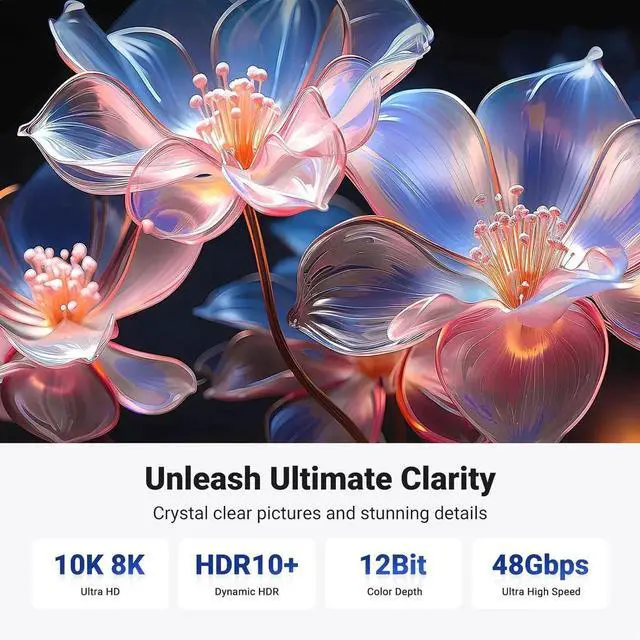 Alt view image 5 of 7 - UGREEN HDMI 2.1 Cable Certified 8K 10FT Ultra High Speed HDMI Cord Braided 48Gbps 4K@240Hz 10K@60Hz with Dynamic HDR eARC Dolby Atmos HDCP Compatible with PS5 PS4 Xbox Roku TV HDTV Blu-ray Projector
B