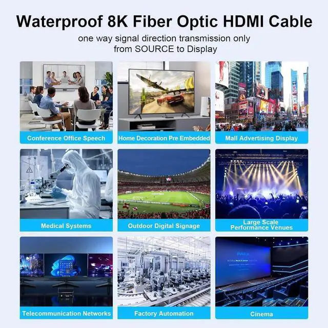 Alt view image 4 of 6 - DTECH 8K Fiber Optic HDMI Cable 50ft Long HDMI Cord 4K@120Hz 8K@60Hz 48Gbps 2.1 Ultra High Speed Gaming HDR eARC HDCP in Wall Rated Compatible with Fire TV Soundbar PS5 PS4 Xbox 1440p 240Hz Monitor