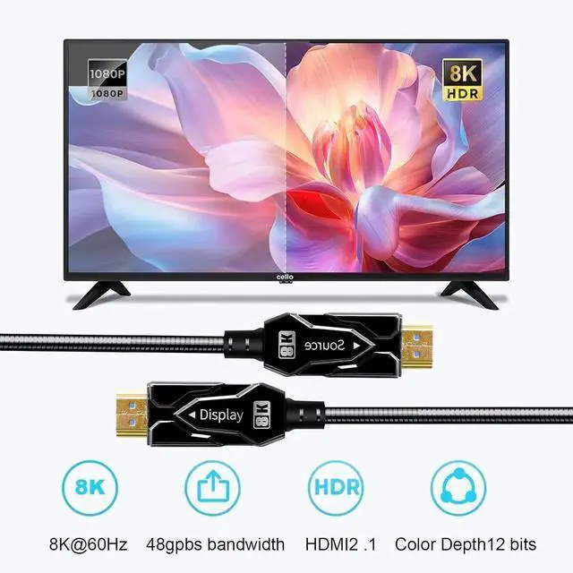 Alt view image 5 of 7 - DTECH 8K Fiber Optic HDMI Cable 100ft Long Metal Armored Waterproof HDMI Cord 8K@60Hz 4K@120Hz 48Gbps 2.1 Ultra High Speed eARC Dolby Atmos Vision HDR HDCP Compatible with TV Soundbar PS5 PS4 Monitor