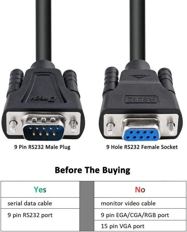 Alt view image 6 of 7 - DTECH 2m DB9 RS232 Serial Cable Male to Female Computer Monitor Cable 9 Pin Null Modem Extension Cord for PC Data Communication6feet,Black