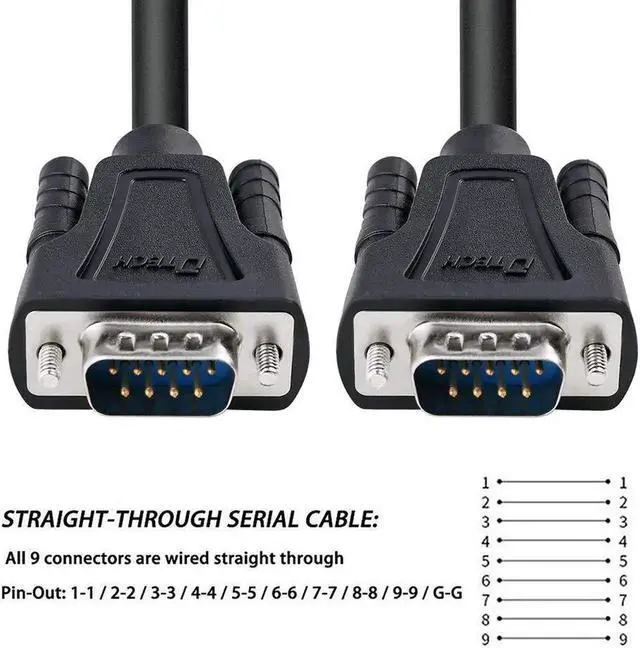 Alt view image 4 of 7 - DTech 5 Feet DB9 9 Pin Serial Cable Male to Male RS232 Straight Through Cord