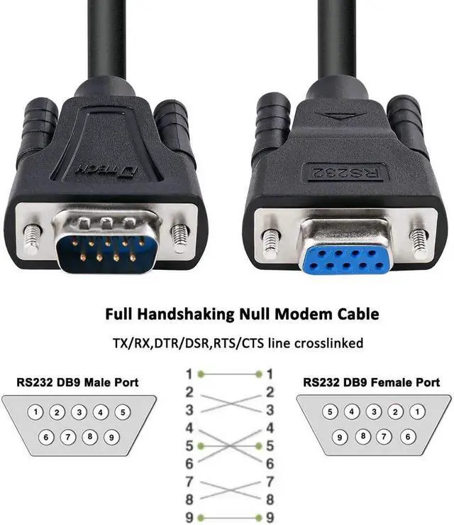 Alt view image 3 of 7 - DTech DB9 RS232 Serial Cable Male to Female Null Modem Cord Full Handshaking 7 Wire Crossover for Data Communication (10 Feet, Black)