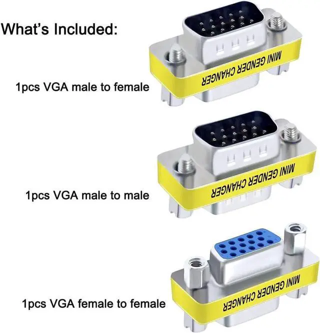 Alt view image 2 of 7 - DTECH 3-Pack VGA Connector Female to Female Gender Changer Male to Female Adapter, Male to Male Coupler
