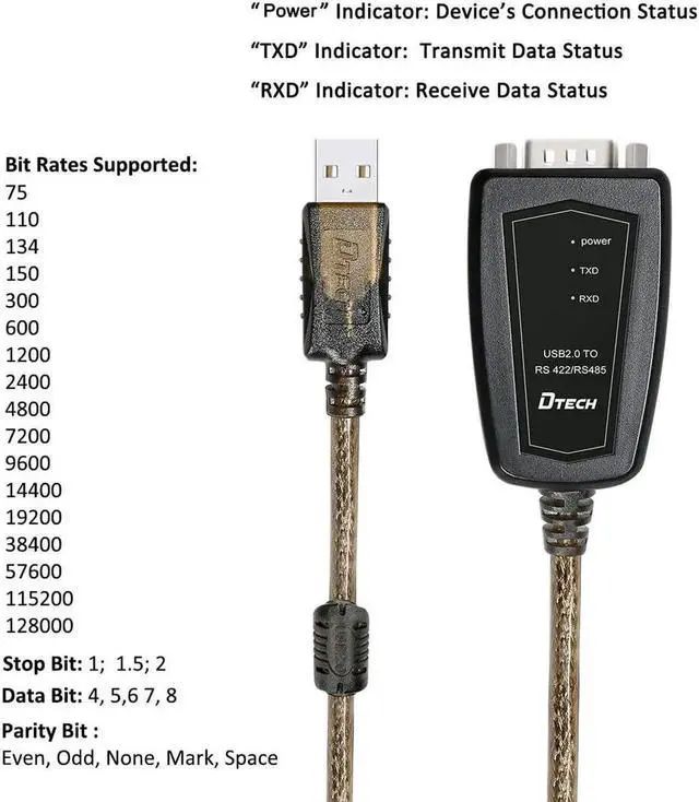Alt view image 3 of 7 - DTECH USB to RS485 Adapter RS422 Serial Port Cable with CP2102 Chip Terminal Board LED Lights Ferrite Core for Windows 11 10 8 7 XP Mac (5 Feet)