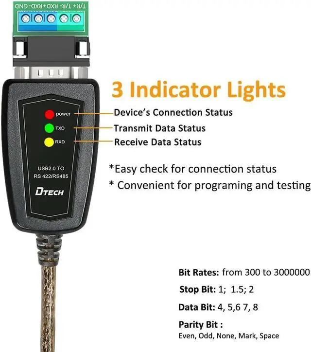 Alt view image 2 of 7 - DTECH USB to RS485 Adapter RS422 Cable Serial Port with CP2102 Chip Terminal Board LED Lights Ferrite Core for Windows 11 10 8 7 XP Mac (1.5 Feet)