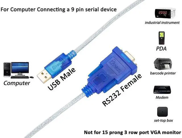 Alt view image 4 of 7 - DTech 3 Feet USB to Serial Female Adapter Cable DB9 RS232 to USB 2.0 Cord with Prolific PL2303 Chip Windows 11 10 8 7 Mac Linux (9 Pin 2 Row Connector RS232C Protocol)