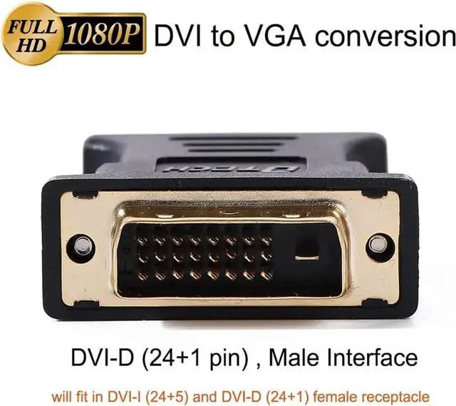 Alt view image 6 of 7 - DTECH DVI to VGA Adapter DVI-D Male to VGA Female Converter 1080P Video Connector 24+1 Pin for Monitor Computer Projector