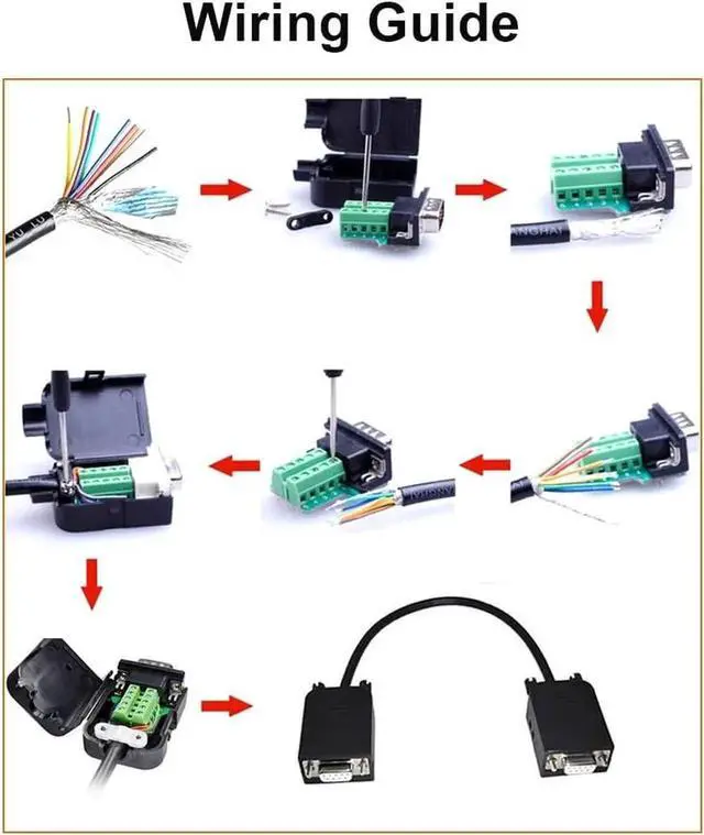 Alt view image 6 of 7 - DTech DB9 Breakout Connector, Male RS232 Serial Adapter, Solderless Module Board with Screw Terminals, Case, Long Bolts, Tail Pipes