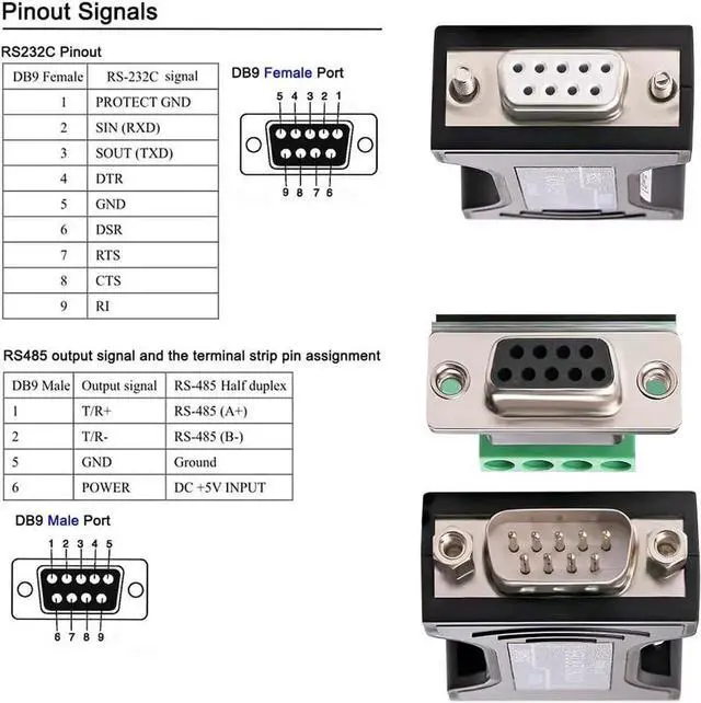 Alt view image 4 of 7 - DTECH RS232 to RS485 Serial Converter Adapter with 4 Position Terminal Block for Industrial Long Haul Communication Data Supports 600W Anti-Surge