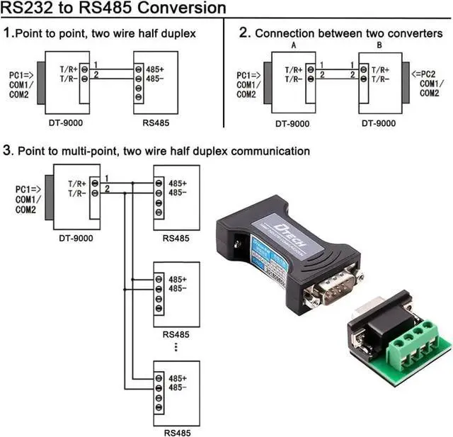 Alt view image 7 of 7 - DTECH RS232 to RS485 Serial Converter Adapter with 4 Position Terminal Block for Industrial Long Haul Communication Data Supports 600W Anti-Surge