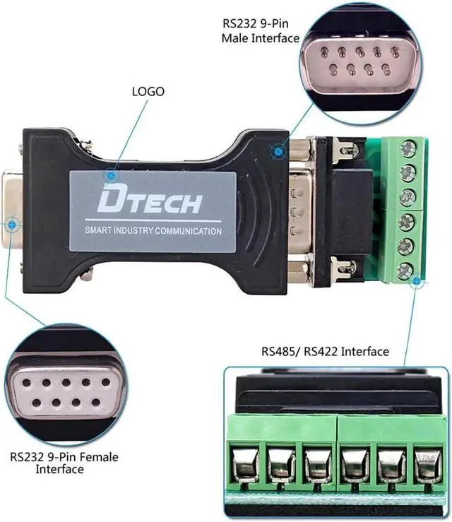 Alt view image 7 of 7 - DTECH RS232 to RS485 RS422 Serial Communication Data Converter Adapter Mini-Size