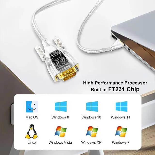 Alt view image 3 of 7 - DTECH USB to Serial Adapter 6ft Features FTDI Chip DB9 9 Pin RS232 to USB Cable FT231 Chipset Support Windows 11 10 8 7 XP Mac OS Linux Data Lights Detect
