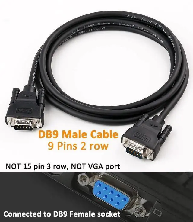 Alt view image 5 of 6 - DTech 15ft DB9 RS232 Serial Cable Male to Male Null Modem Cord Full Handshaking 7 Wire Crossover for Data Communication Compatible with Computer Network Switch Router (15 Feet, Black)