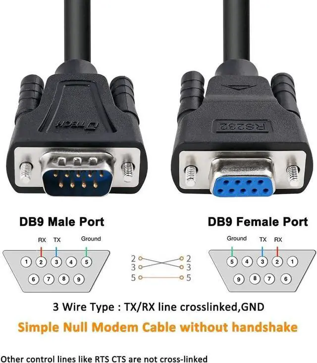 Alt view image 7 of 7 - DTech 5ft DB9 RS232 Serial Cable Male to Female Extension Simple Null Modem Cord Cross TX RX Line 2 Pin Crossed for Computer Switch Router Data Communication (5 Feet, Black)