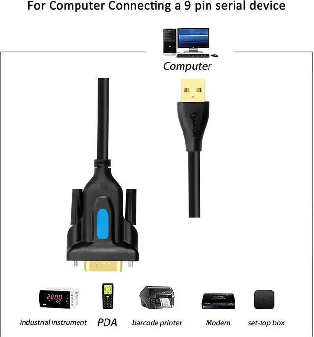 Alt view image 4 of 7 - DTECH USB to Serial Adapter DB9 RS232 Cable Prolific Chip PL2303 DB-9 Male Cord 3ft Compatible with Windows 11 10 8 7 Mac Linux for Laptop RS232C Printer Radio