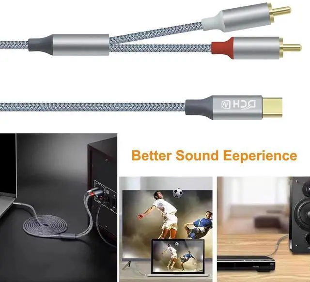 Alt view image 4 of 6 - DCHAV 4ft RCA to USB C Audio Cable Type C to 2 RCA Adapter Cord Male 2RCA Y Splitter Nylon Braided Wire Red White Interface for Speaker DVD Player Car Stereo Home Theater Laptop Computer Amplifier