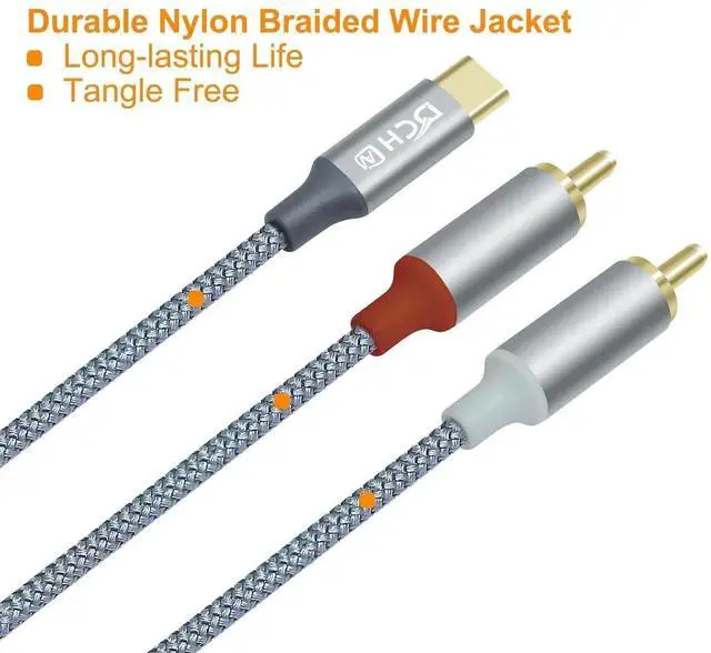 Main image of DCHAV 4ft RCA to USB C Audio Cable Type C to 2 RCA Adapter Cord Male 2RCA Y Splitter Nylon Braided Wire Red White Interface for Speaker DVD Player Car Stereo Home Theater Laptop Computer Amplifier