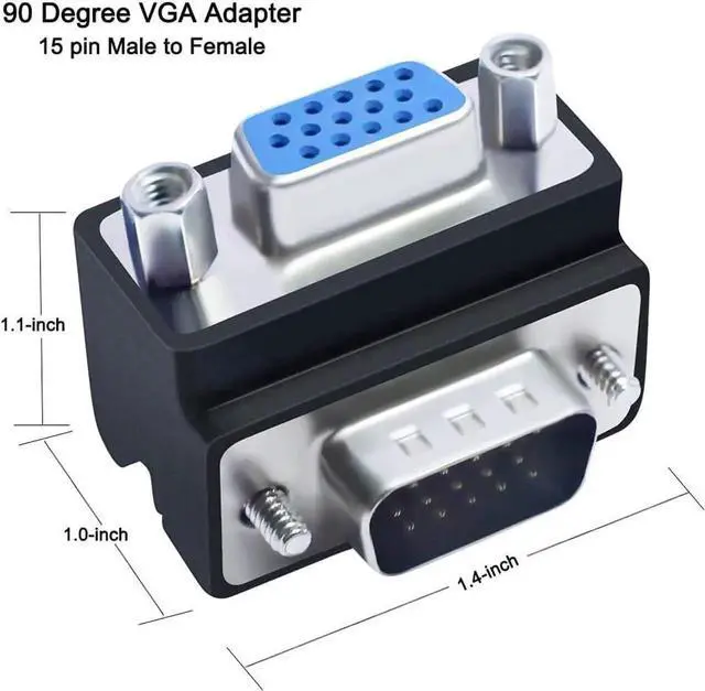 Alt view image 5 of 7 - DTECH 90 Degree VGA Right Angle Adapter 15 Pin Male to Female Extension Converter Coupler