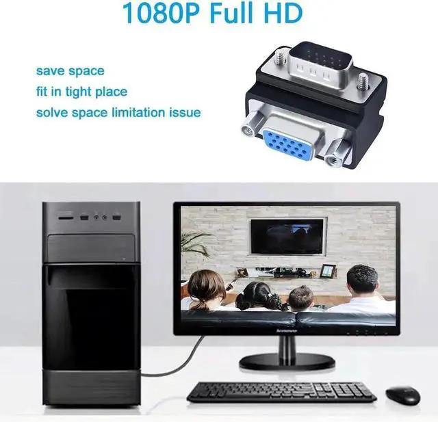 Alt view image 6 of 7 - DTECH 90 Degree VGA Right Angle Adapter 15 Pin Male to Female Extension Converter Coupler