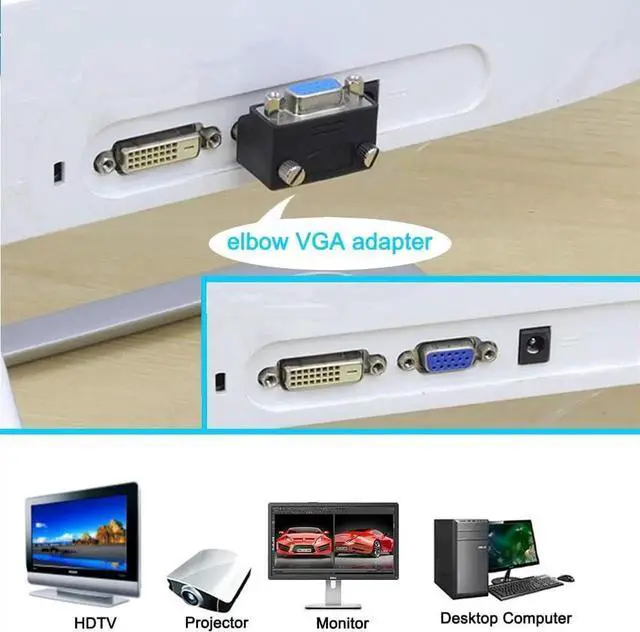 Alt view image 3 of 7 - DTECH 90 Degree VGA Right Angle Adapter 15 Pin Male to Female Extension Converter Coupler