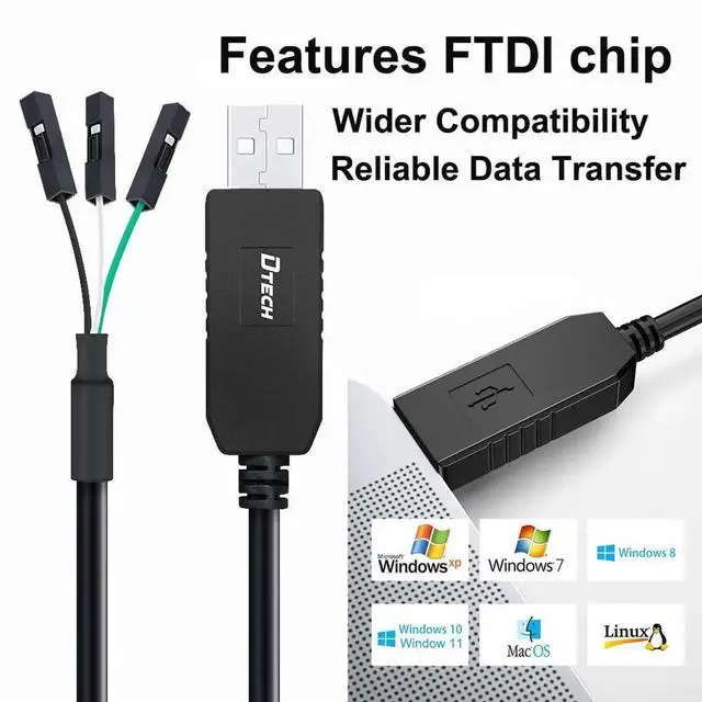 Alt view image 5 of 6 - DTECH 6ft USB to TTL Serial Cable 3.3V 3 Pin TX RX Signal UART Adapter Debug Cord Compatible with Windows 11 10 8 7 Linux MAC OS Genuine FT232RL Chip 3Pin 3v3 2.54mm Dupont Female Header