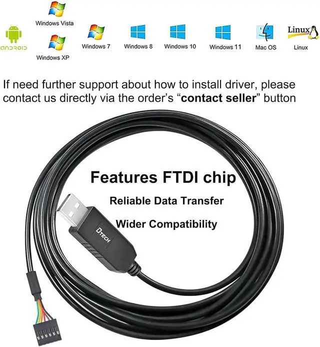 Alt view image 6 of 6 - DTECH 6ft USB to TTL Serial Cable 3.3V 6 Pin UART Adapter Debug Cord Compatible with Windows 11 10 8 7 Linux MAC OS Genuine FT232RL Chip 6Pin 3v3 Level Signal 2.54mm Dupont Female Header