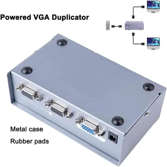 Alt view image 2 of 7 - DTECH 2 Way Powered VGA Splitter Amplifier Box High Resolution 1080p SVGA Video 1 in 2 Out 250 Mhz for 1 PC to Dual Monitor Computer