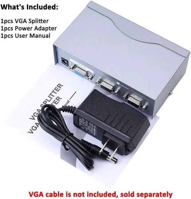 Alt view image 6 of 7 - DTECH 2 Way Powered VGA Splitter Amplifier Box High Resolution 1080p SVGA Video 1 in 2 Out 250 Mhz for 1 PC to Dual Monitor Computer