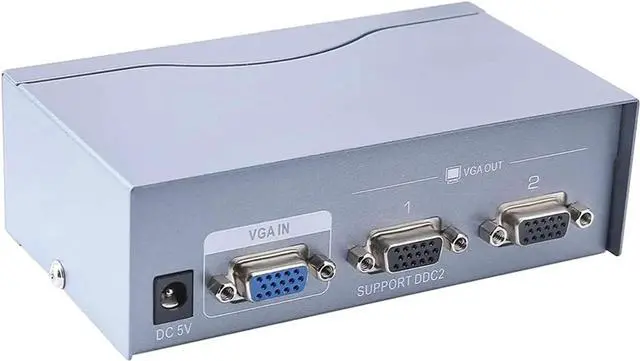 Main image of DTECH 2 Way Powered VGA Splitter Amplifier Box High Resolution 1080p SVGA Video 1 in 2 Out 250 Mhz for 1 PC to Dual Monitor Computer
