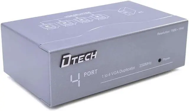 Alt view image 2 of 7 - DTECH Powered 4 Port VGA Splitter Box Video Distribution Duplicator for 1 PC to Multiple Monitors Projector