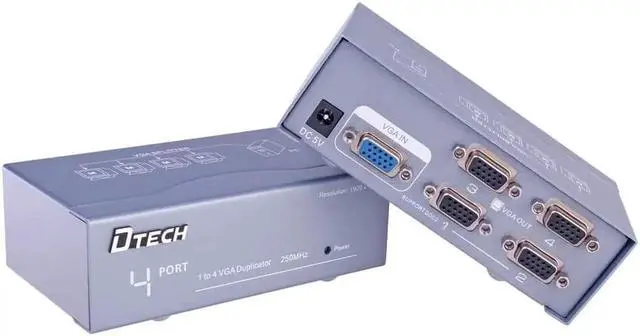 Alt view image 5 of 7 - DTECH Powered 4 Port VGA Splitter Box Video Distribution Duplicator for 1 PC to Multiple Monitors Projector