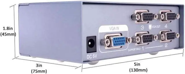 Alt view image 7 of 7 - DTECH Powered 4 Port VGA Splitter Box Video Distribution Duplicator for 1 PC to Multiple Monitors Projector