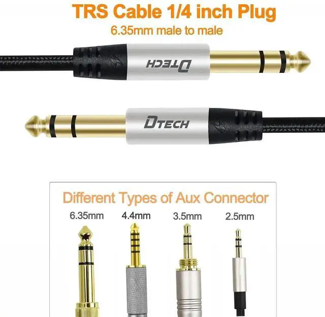 Alt view image 7 of 7 - DTECH 5ft Electric Guitar Cable TRS 1/4 Instrument Cord Aux Balanced Stereo Jack Quarter Inch 6.35mm for DJ Speakers Amplifier Bass AMP Studio Audio Monitor Mixer