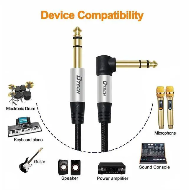 Alt view image 6 of 6 - DTECH 3ft Electric Guitar Cable TRS 1/4 Instrument Cord Aux Right Angle Balanced Stereo Jack Quarter Inch 6.35mm for DJ Speaker Amplifier Bass Studio Audio Monitor Mixer