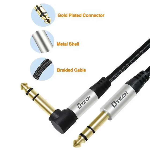 Alt view image 2 of 6 - DTECH 3ft Electric Guitar Cable TRS 1/4 Instrument Cord Aux Right Angle Balanced Stereo Jack Quarter Inch 6.35mm for DJ Speaker Amplifier Bass Studio Audio Monitor Mixer