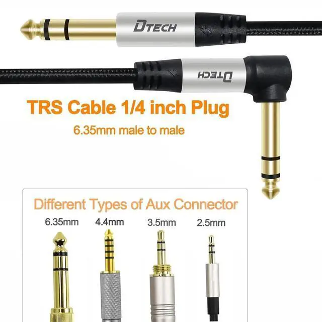 Alt view image 4 of 6 - DTECH 3ft Electric Guitar Cable TRS 1/4 Instrument Cord Aux Right Angle Balanced Stereo Jack Quarter Inch 6.35mm for DJ Speaker Amplifier Bass Studio Audio Monitor Mixer