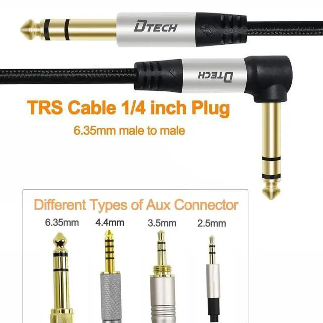 Alt view image 4 of 6 - DTECH 5ft Electric Guitar Cable TRS 1/4 Instrument Cord Aux Right Angle Balanced Stereo Jack Quarter Inch 6.35mm for DJ Speaker Amplifier Bass Studio Audio Monitor Mixer
