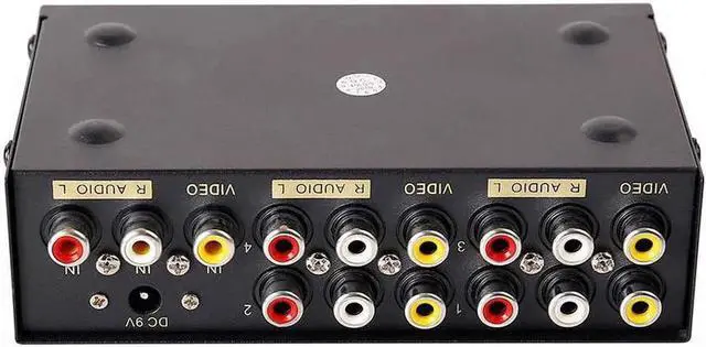 Main image of DTECH Powered 4 Way 3 RCA Splitter Box 1 in 4 Out Composite Video Audio Distribution Duplicator with Power Adapter