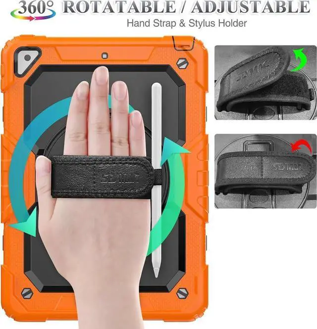 Alt view image 5 of 7 - Case for iPad Air 3 2019 / Pro 10.5'' with Screen Protector Pen Holder [360 Rotate Hand Strap/Stand], Drop-Proof Case (Black+Orange)