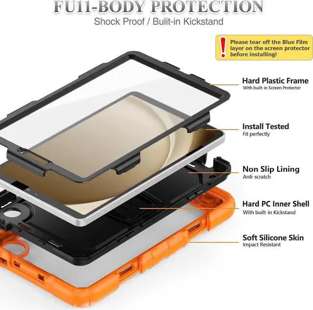 Alt view image 3 of 7 - Case for SAM-SUNG Galaxy Tab A9 5G Tablet 8.7'' 2023 with Screen Protector Shoulder Strap & Stand, Drop-Proof Case for Galaxy Tab A9 8.7'' SM-X110/X115/X117,Orange