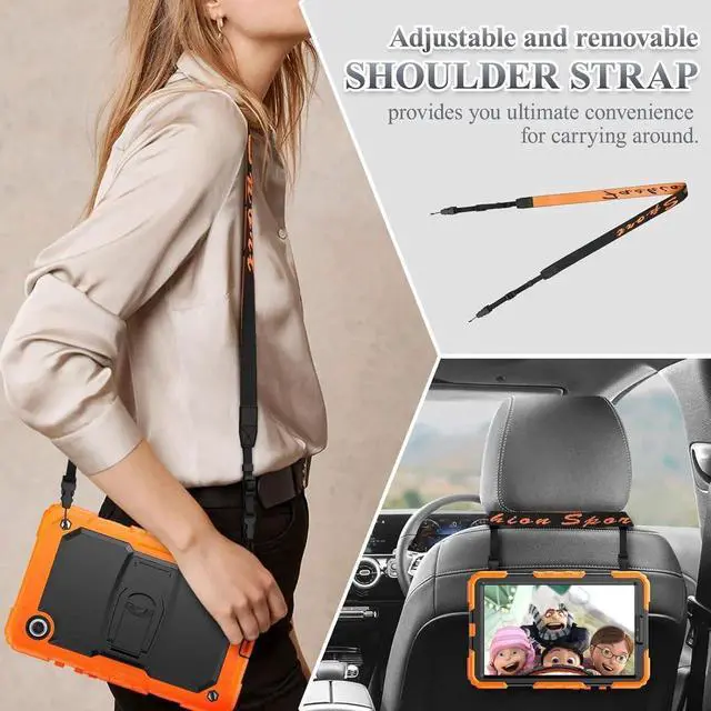 Alt view image 7 of 7 - Case for SAM-SUNG Galaxy Tab A9 5G Tablet 8.7'' 2023 with Screen Protector Shoulder Strap & Stand, Drop-Proof Case for Galaxy Tab A9 8.7'' SM-X110/X115/X117,Orange