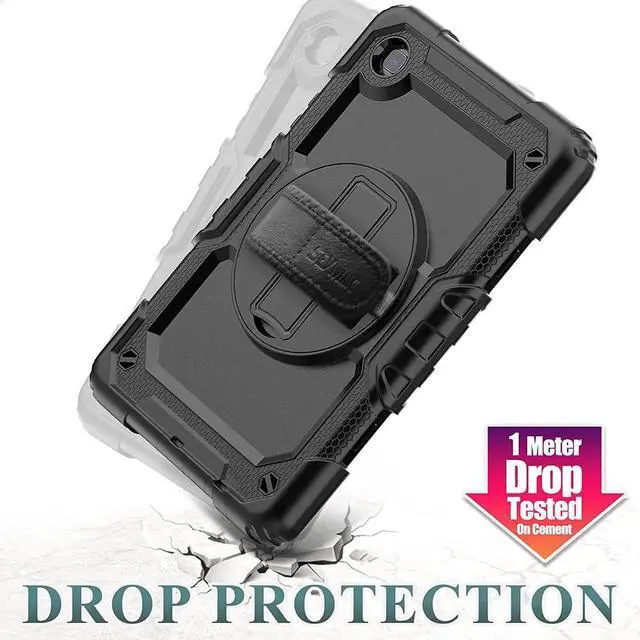 Alt view image 5 of 7 - Case for SAM-SUNG Galaxy Tab A7 Lite 8.7'' with Screen Protector Pencil Holder [360 Rotating Hand Strap] &Stand, Drop-Proof Case for SAM-SUNG A7 Lite 2021 SM-T220/T225/T227, Orange/Black