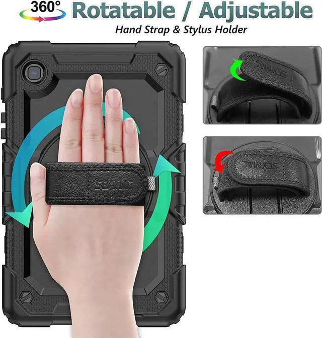 Alt view image 7 of 7 - Case for SAM-SUNG Galaxy Tab A7 Lite 8.7'' with Screen Protector Pencil Holder [360 Rotating Hand Strap] &Stand, Drop-Proof Case for SAM-SUNG A7 Lite 2021 SM-T220/T225/T227, Orange/Black