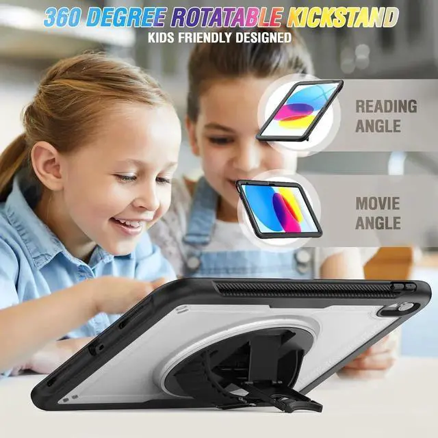 Alt view image 5 of 6 - Case Compatible with iPad 11 inch (A16) 2025/10.9'' (10th Generation) 2022 with Screen Protector Pen Holder | Clear Case with 360 Rotatable Hand Strap Stand Hand Strap