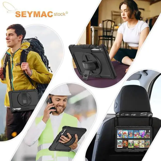 Alt view image 5 of 7 - Case for SAM-SUNG Galaxy Tab S10 FE+ Plus 5G Tablet Case 13.1'' Protective with Screen Protector, Pencil Holder, 360 Rotating Stand, Hand Strap, Shoulder Strap, Black1