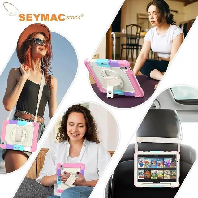 Alt view image 5 of 7 - for iPad Air 11 inch Protective Case M3 2025/ M2 2024 (Air 7th/6th Generation), Heavy Duty Case with Screen Protector, Pencil Holder, Rotating Stand, Hand Strap, Shoulder Strap, Pink